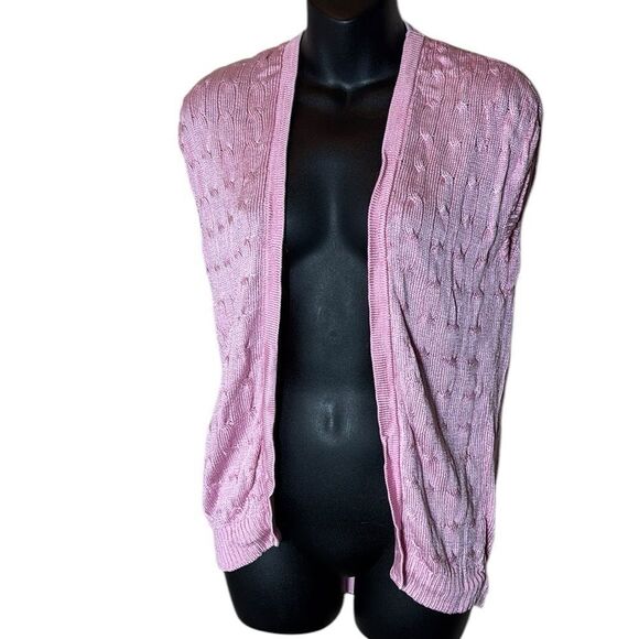 Ralph Lauren black label pink open front cardigan 100% silk knit braided xs - Picture 1 of 5